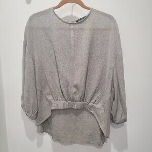 Zara Light Grey Linen Style High Low Asymmetrical 3/4 Sleeve Top  XL
